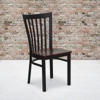 Flash Furniture Hercules Series Black School House Back Metal Restaurant Chair with Mahogany Wood Seat XU-DG6Q4BSCH-MAHW-GG
